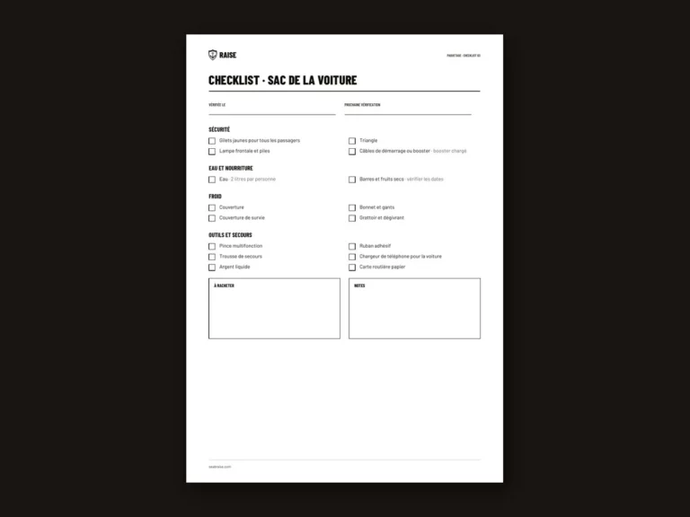 Aperçu : Checklist · Sac de la voiture