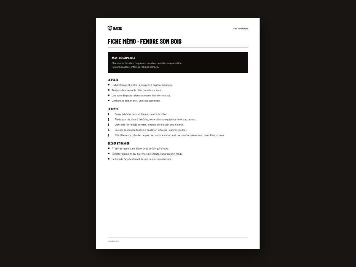 Aperçu : Fiche mémo · Fendre son bois